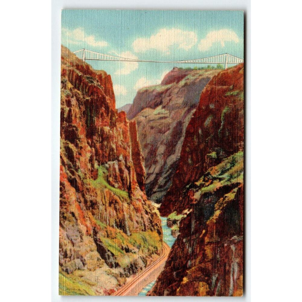 Royal George Suspended Bridge Colorado Linen Postcard Vintage Post Card Unused